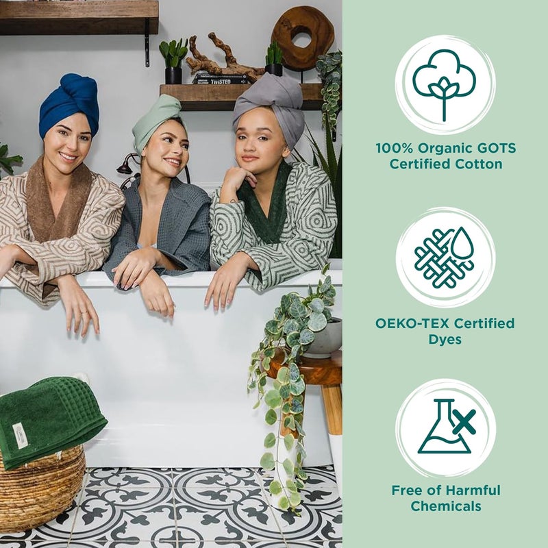 Sand Cloud Cotton Hair Towel Wrap, Sage - Quick Dry Hair Towel for Wet Hair - 100% Turkish Organic Cotton, Half Terry Weave with Binding Edge - 10" x 15" Lightweight, Frizz-Free Hair Drying Towel - Image 5